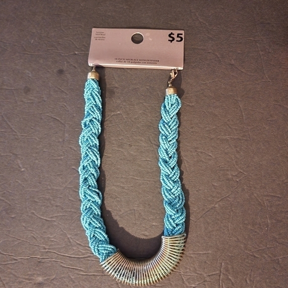 Turquoise Braided Summer Seed Beaded Necklace 18" NWT - Picture 1 of 6